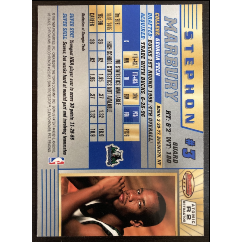 STEPHON MARBURY 1996 BOWMAN BEST ATOMIC REFRACTOR RC R2