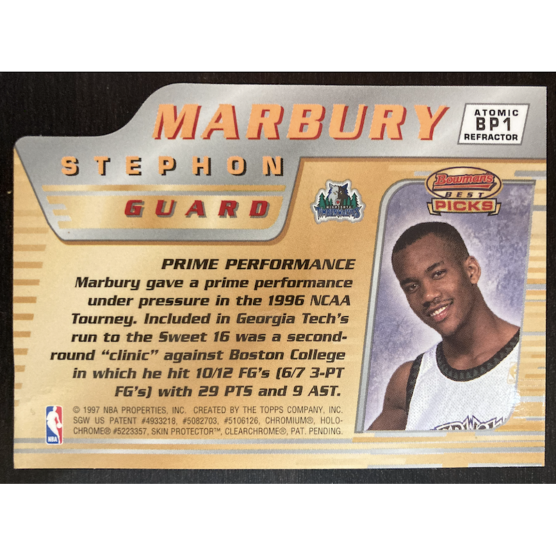 STEPHON MARBURY 1996 BOWMAN BEST PICKS ATOMIC REFRACTOR BP1