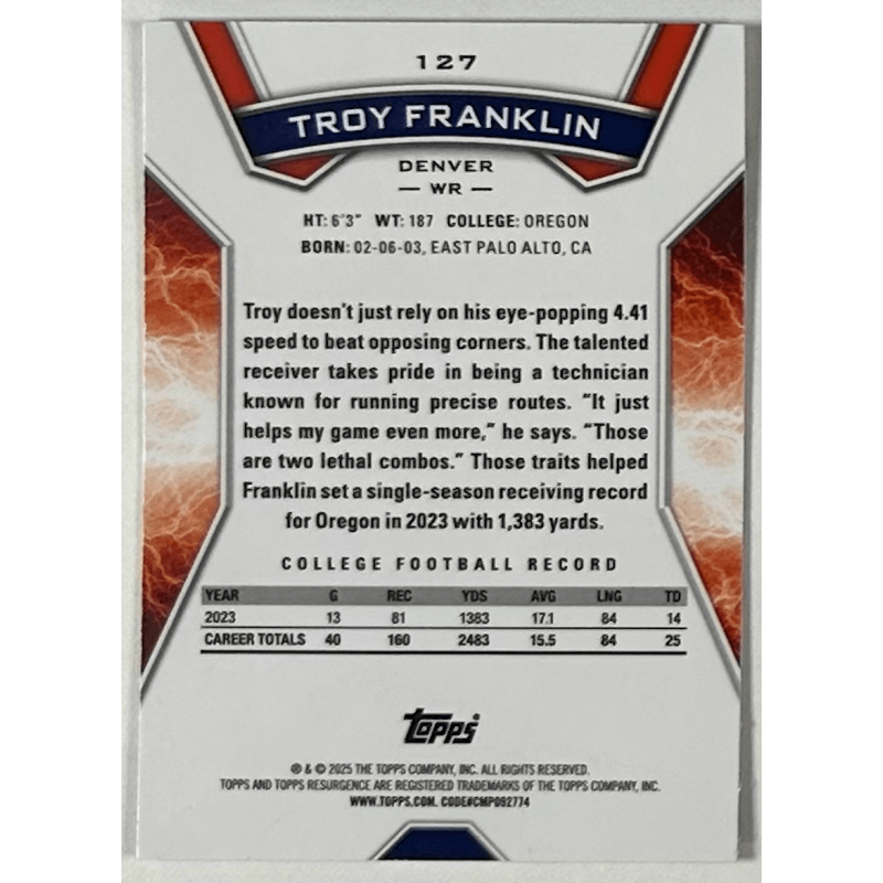 Troy Franklin 2025 topps resurgence rookie - 127