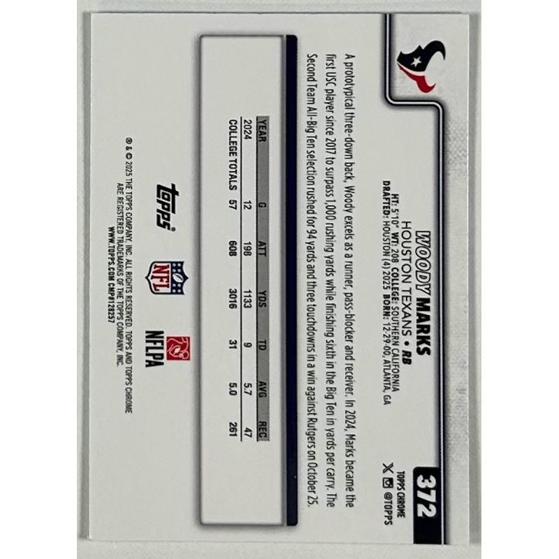 Woody Marks 2025 topps chrome rookie - 372