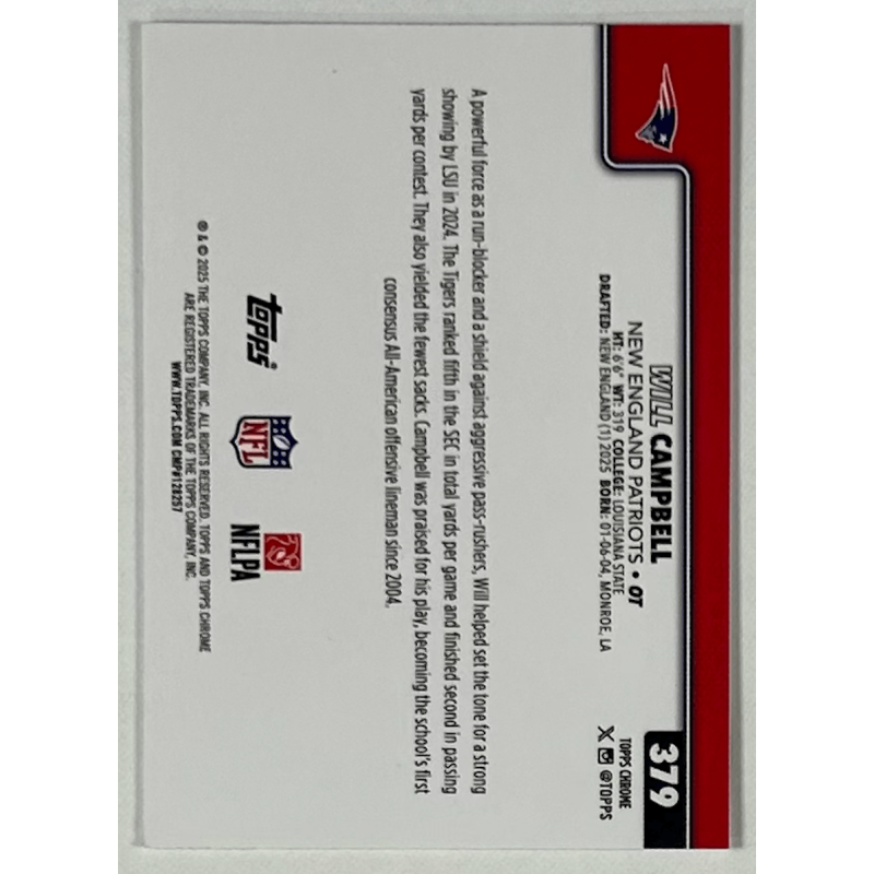 Will Campbell 2025 topps chrome rookie - 379