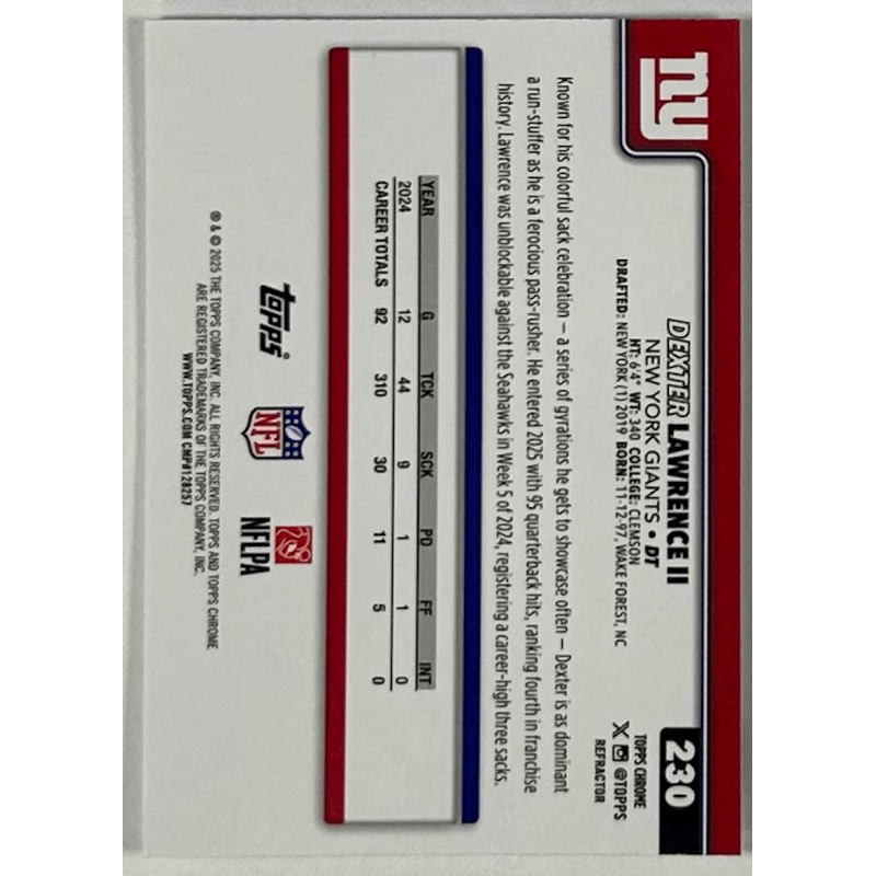 Dexter Lawrence II 2025 topps chrome refractor - 230