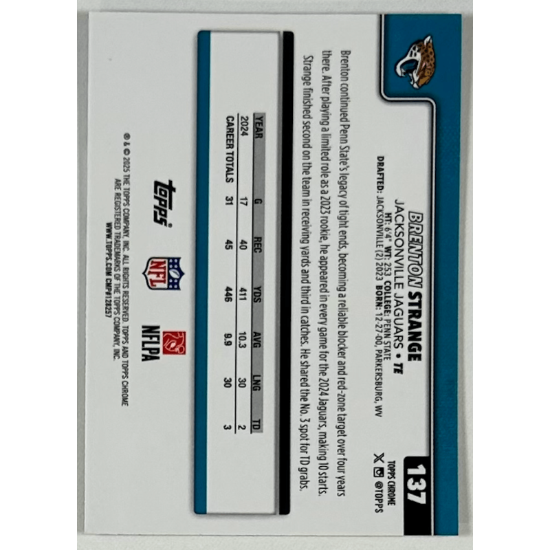 Brenton Strange 2025 topps chrome leather refractor - 137