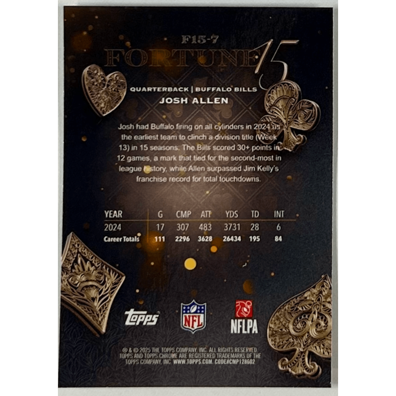 Josh Allen 2025 topps chrome fortune 15