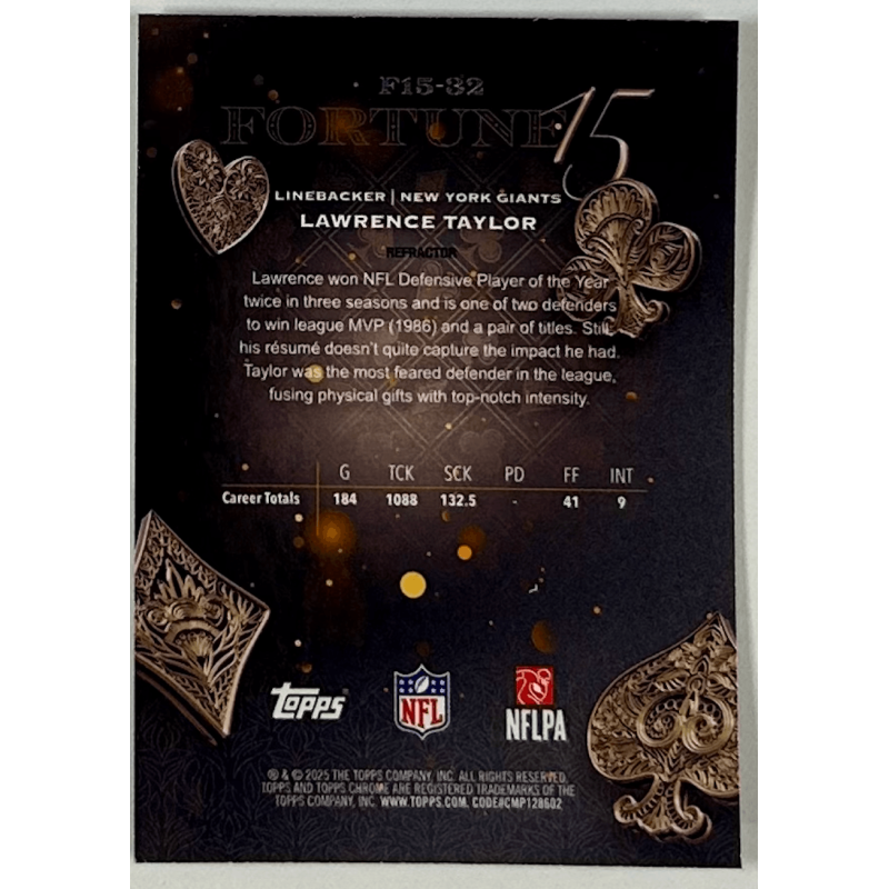 Lawrence Taylor 2025 topps chrome fortune 15