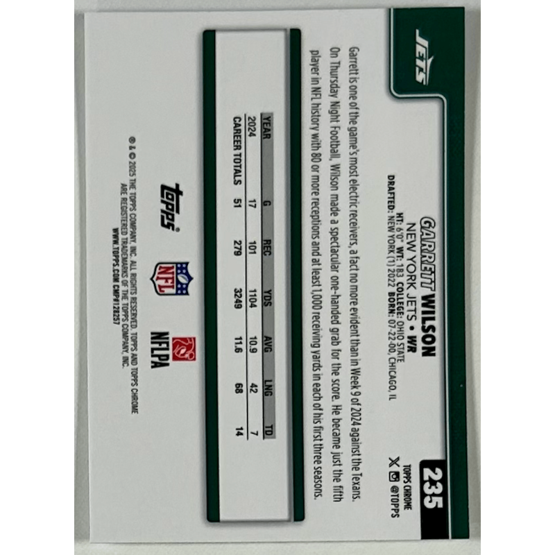 Garrett Wilson 2025 topps chrome raywave refractor