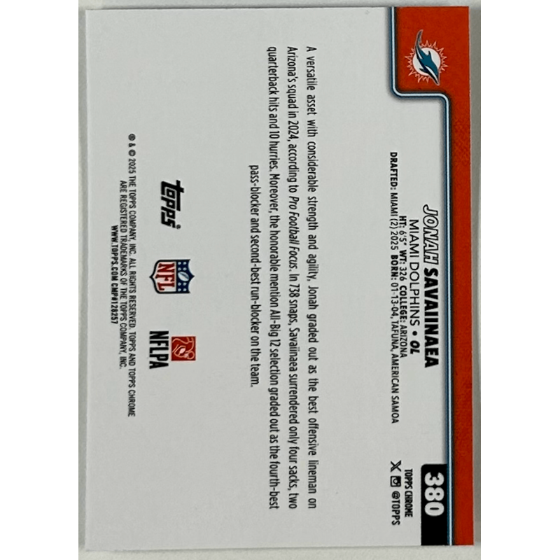 Jonah Savaiinaea 2025 topps chrome pulsar rookie