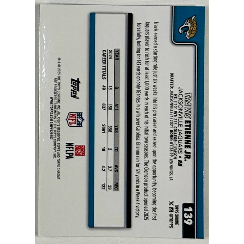 Travis Etienne jr 2025 topps chrome pulsar