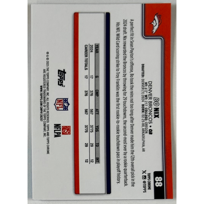 Bo Nix 2025 topps chrome red white blue
