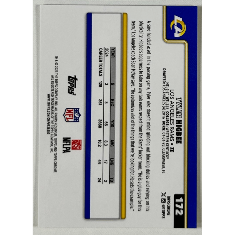 Tyler Higbee 2025 topps chrome yellow refractor 099/275