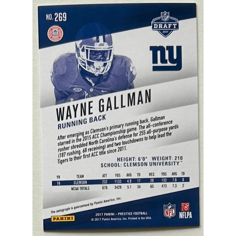 WAYNE GALLMAN 2017 PRESTIGE XTRA POINTS GREEN ROOKIE AUTO 010/150