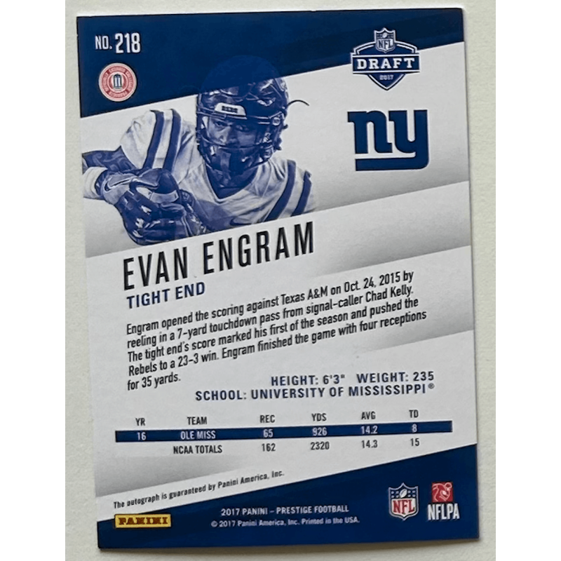 EVAN ENGRAM 2017 PRESTIGE XTRA POINTS purple rookie autograph 099/100