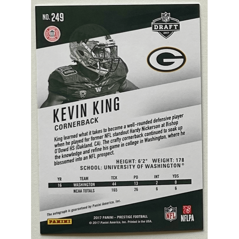 KEVIN KING 2017 Panini Prestige rookie autograph