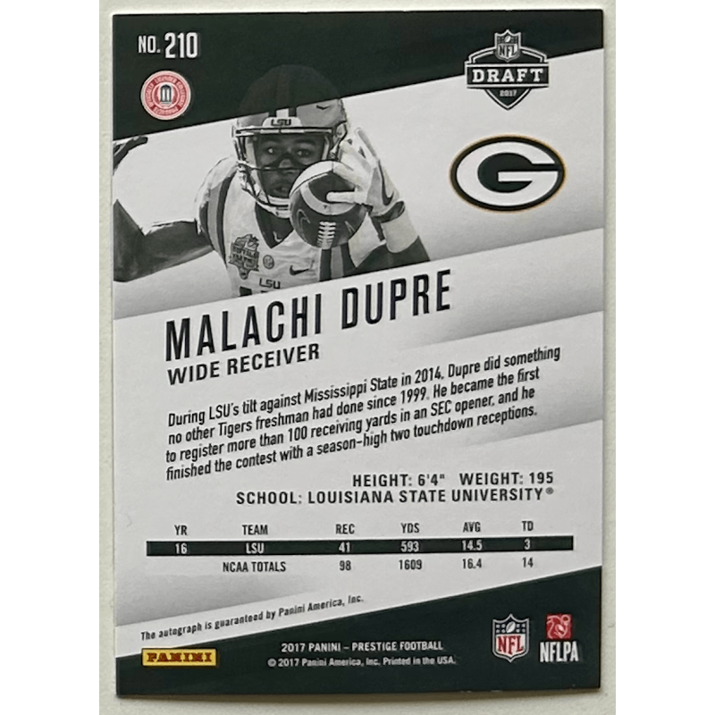 MALACHI DUPRE 2017 Panini prestige rookie autograph