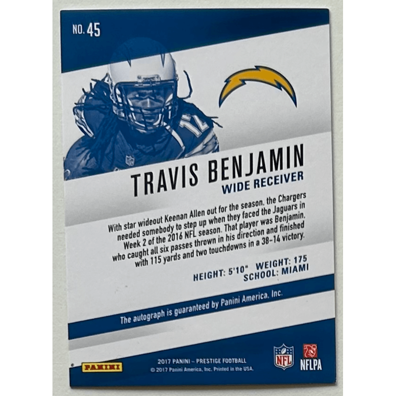 TRAVIS BENJAMIN 2017 Panini Prestige autograph 030/100