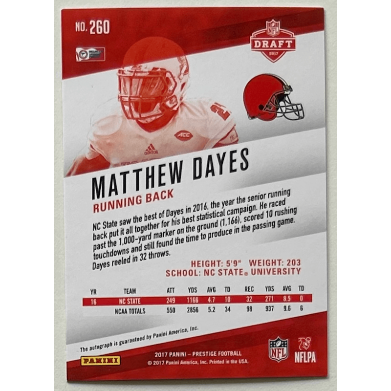 MATTHEW DAYES 2017 Panini Prestige rookie autograph