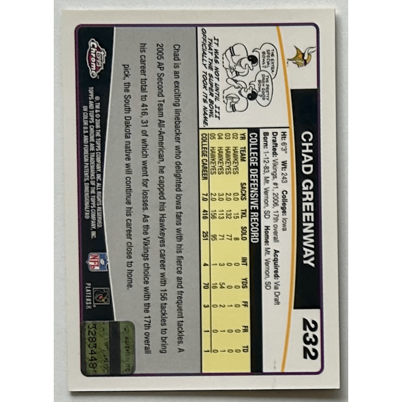 CHAD GREENWAY 2006 Topps chrome rookie autograph