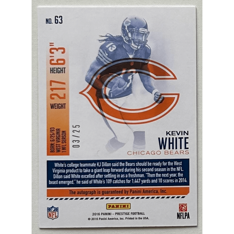 KEVIN WHITE 2016 Panini prestige xtra points gold autograph 03/25