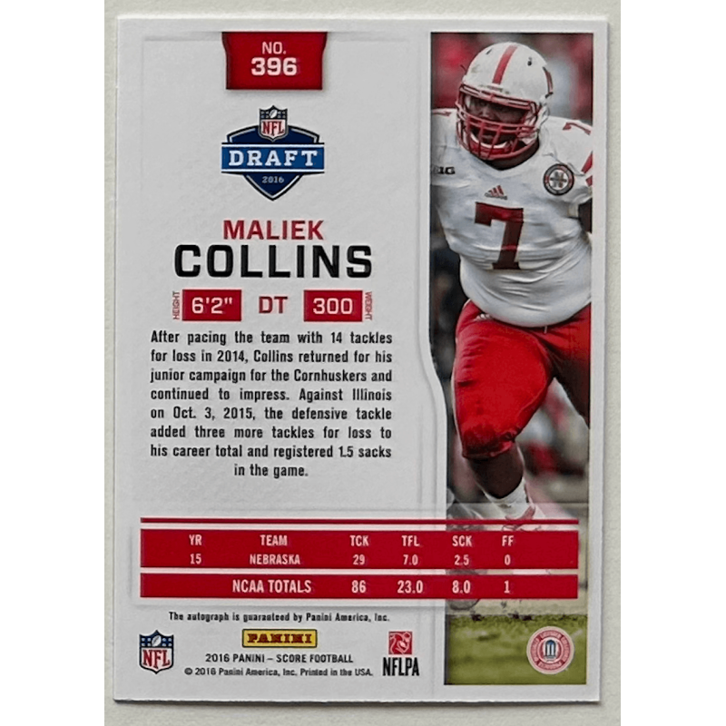 MALIEK COLLINS 2016 SCORE ARTIST'S PROOF BLUE ROOKIE Autograph 07/50