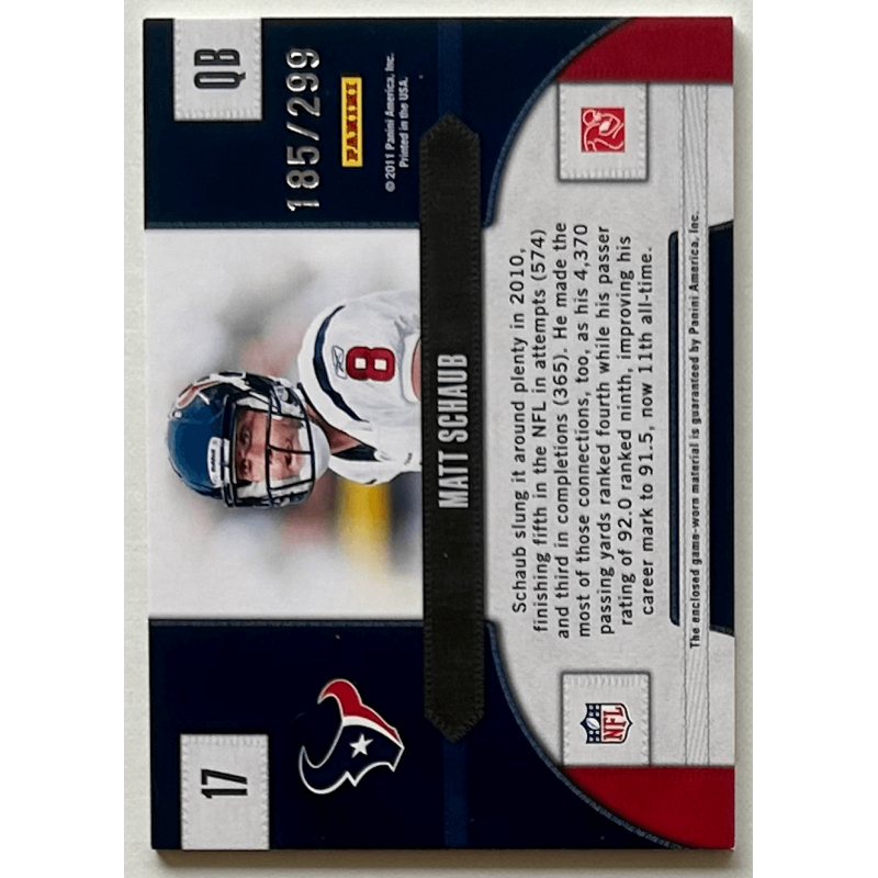 MATT SCHAUB 2011 PANINI THREADS GAMEDAY JERSEY 185/299