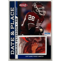 ADRIAN PETERSON 2007 ASPIRE DATE & PLACE LAST GAME TICKET SWATCH 24/50