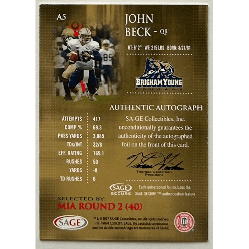 JOHN BECK 2007 SAGE RED LEVEL Autograph
