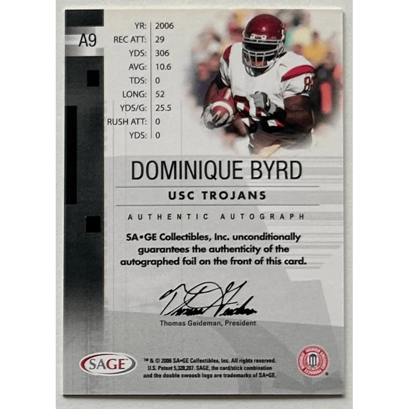 DOMINIQUE BYRD 2006 SAGE BRONZE LEVEL Autograph 066/650