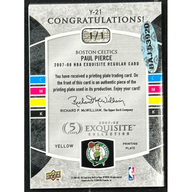 PAUL PIERCE 2007-08 Exquisite masterpiece autograph 1/1 yellow