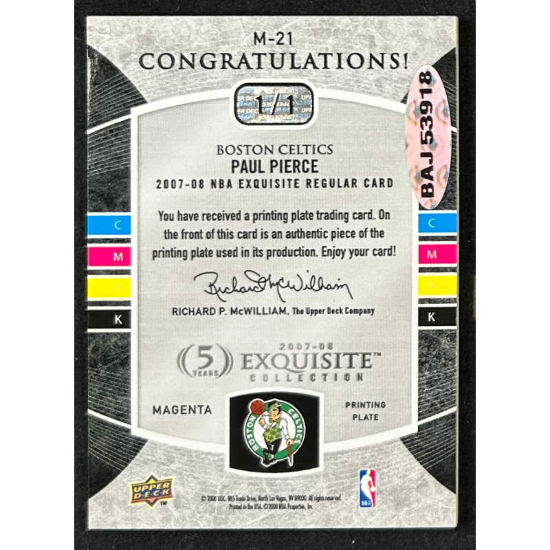 PAUL PIERCE 2007-08 Exquisite masterpiece autograph 1/1 magenta