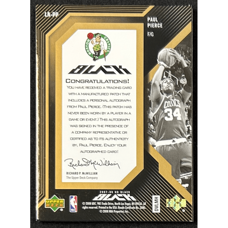 Paul Pierce&nbsp; 2007-08 UD Black Letters Autographs Gold "I" 02/10
