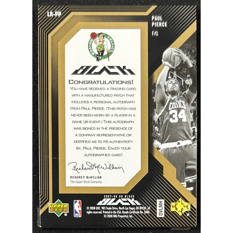 Paul Pierce 2007-08 UD Black Letters Autographs Gold "P" 01/10