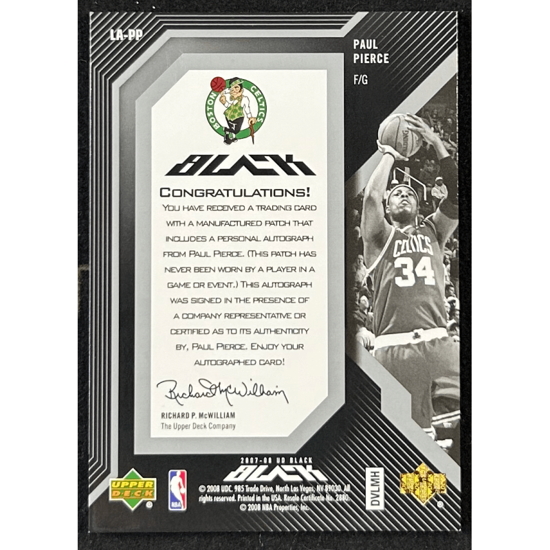 Paul Pierce 2007-08 UD Black Letters Autograph "R" 19/25