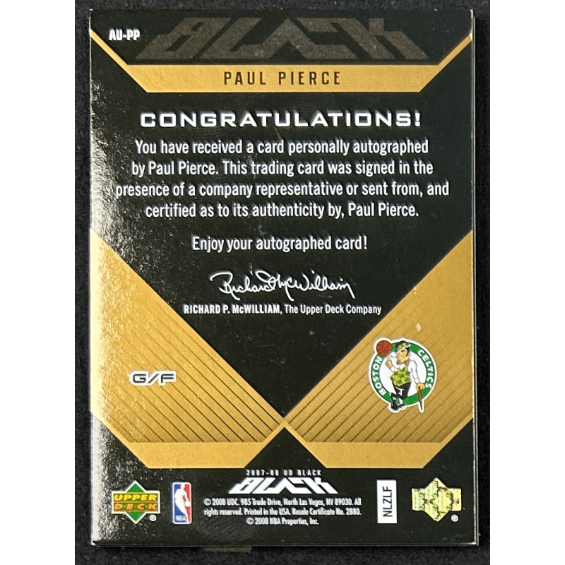 Paul Pierce 2007-08 UD Black Autographs Gold 10/10