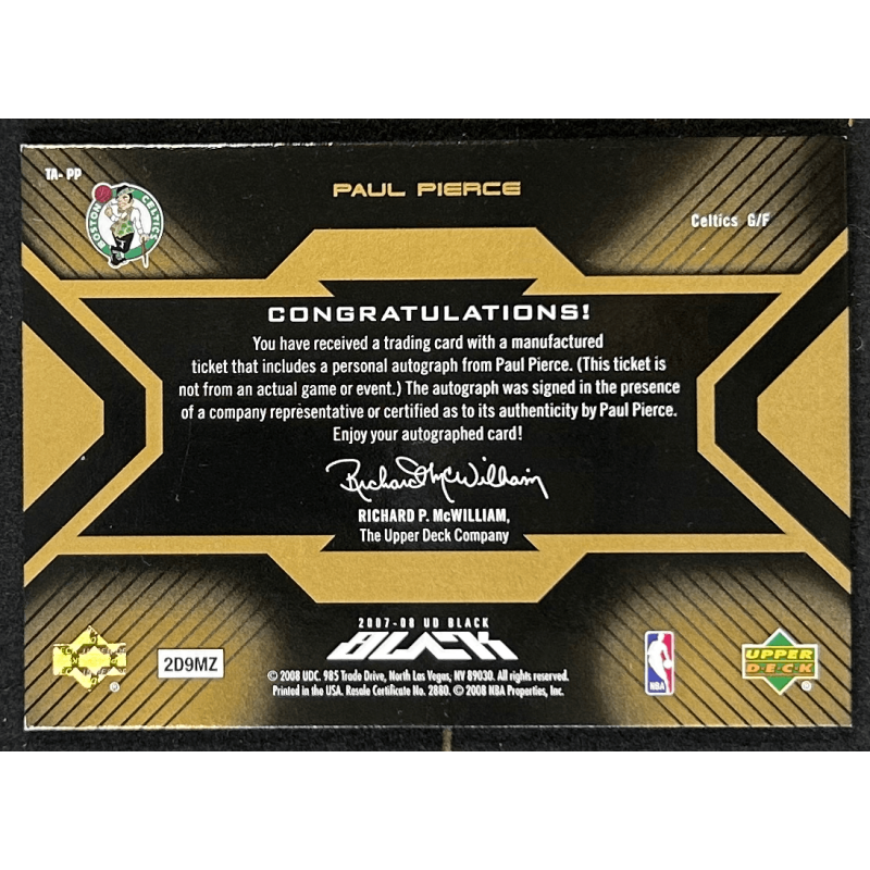 Paul Pierce 2007-08 UD Black Ticket Autograph 15/15