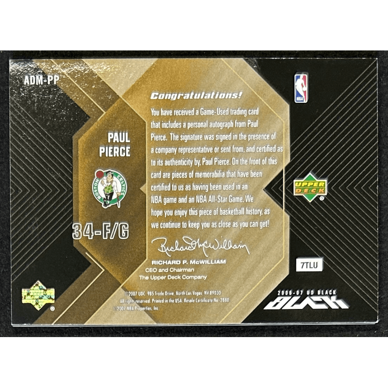 Paul Pierce 2006-07 UD Black Dual Materials Autograph 01/15