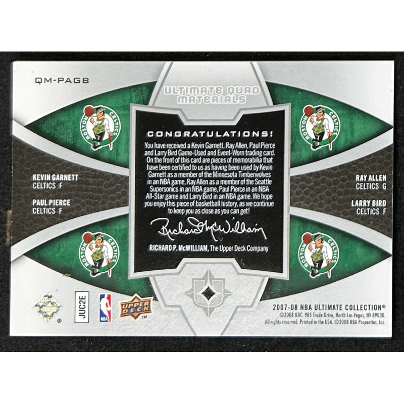 Pierce / Allen / Garnett / Bird 2007-08 Ultimate Collection Materials Quad 18/25