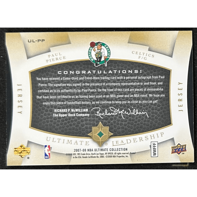 Paul Pierce 2007-08 Ultimate Collection Leadership Gold JERSEY AUTO 06/25