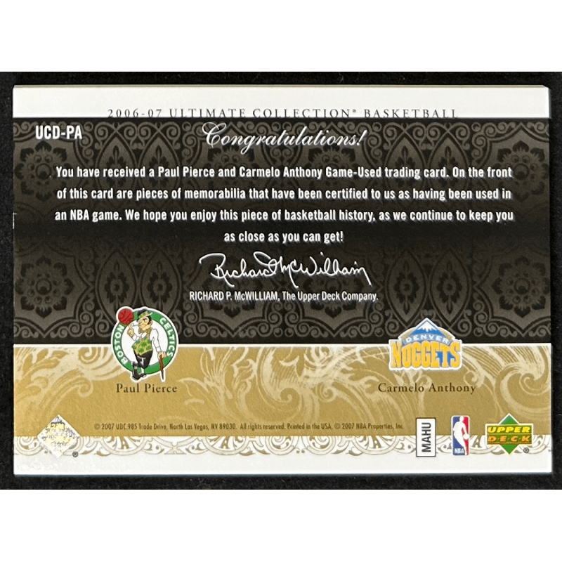 PAUL PIERCE / Carmelo 2006-07 Ultimate Collection Ultimate Combos Gold 01/25