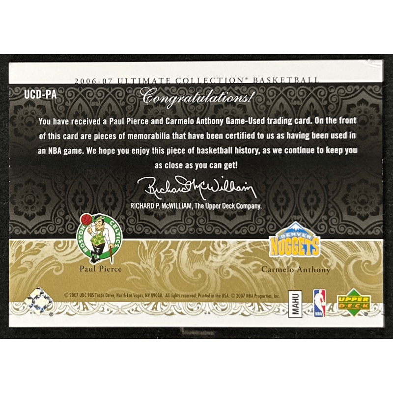 PAUL PIERCE / Carmelo 2006-07 Ultimate Collection Ultimate Combos Gold 07/25