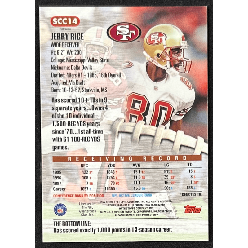 JERRY RICE 1998 Stadium Club Chrome Refractor&nbsp;