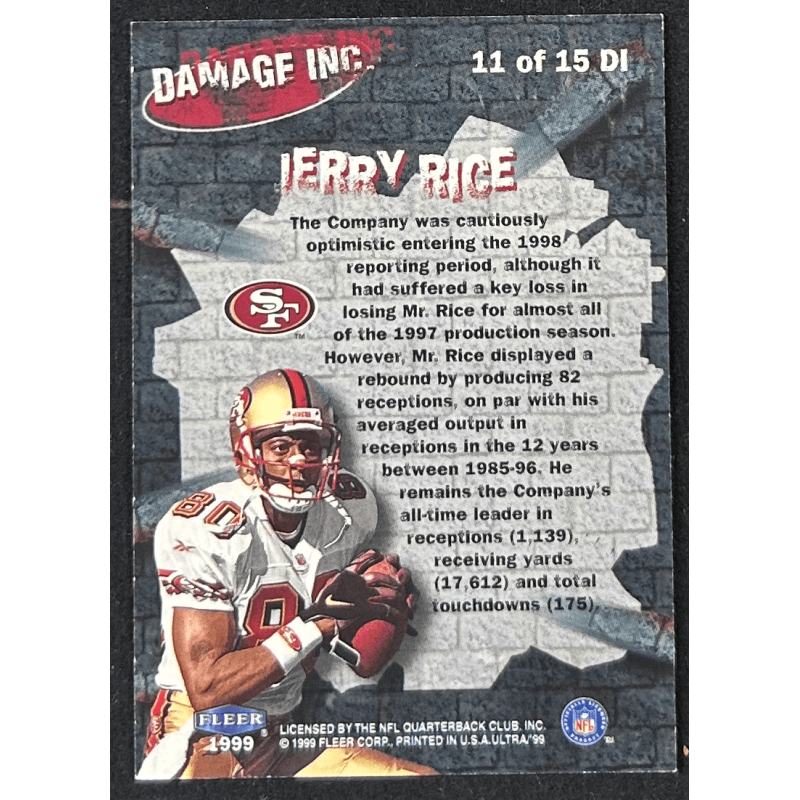 JERRY RICE 1999 Fleer Ultra Damage, Inc.