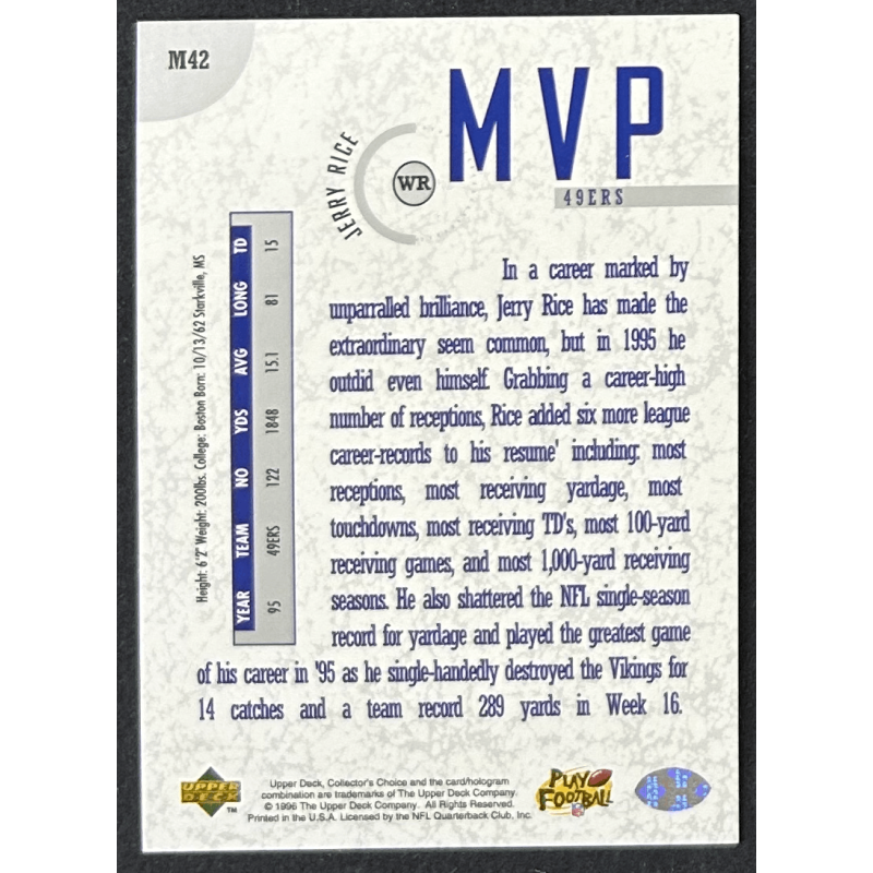 JERRY RICE 1996 Collector's Choice MVPs
