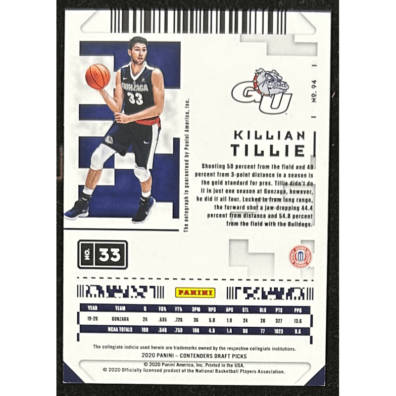 Killian Tillie 2020-21 Contenders Draft Picks Prospect Ticket Autograph Variations