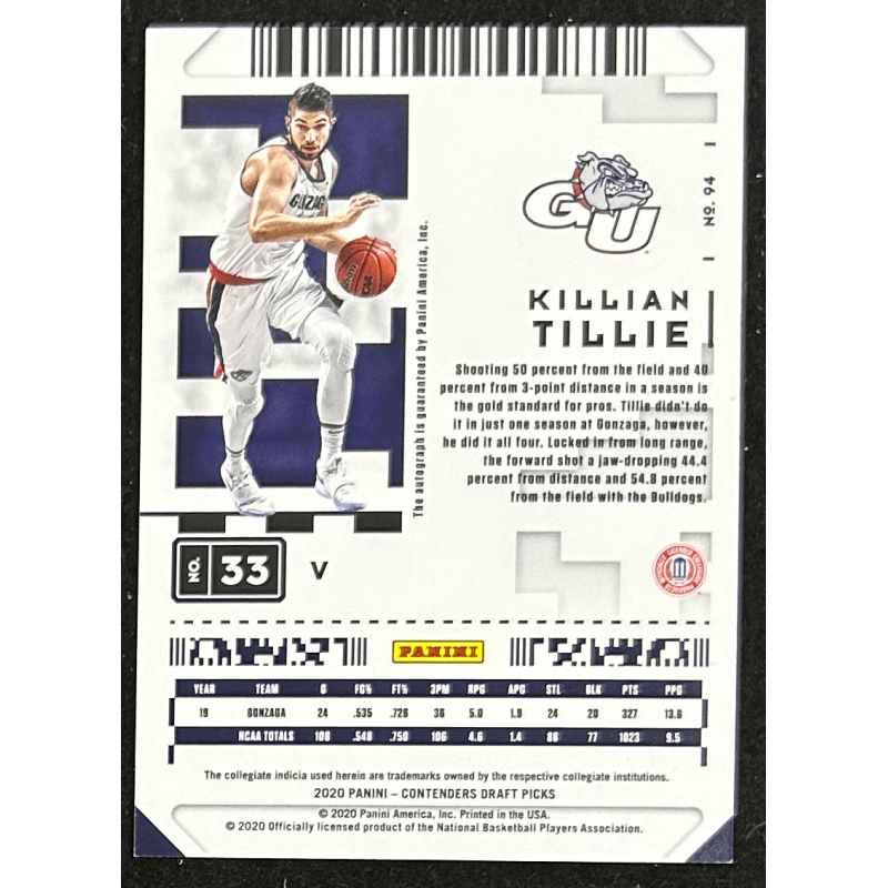 Killian Tillie 2020-21 Panini Contenders Draft Picks Autograph