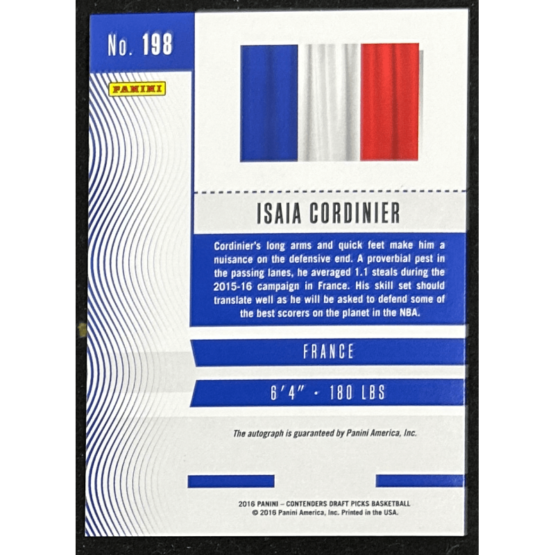 Isaia Cordinier 2016-17 Panini Contenders Draft Picks Autograph