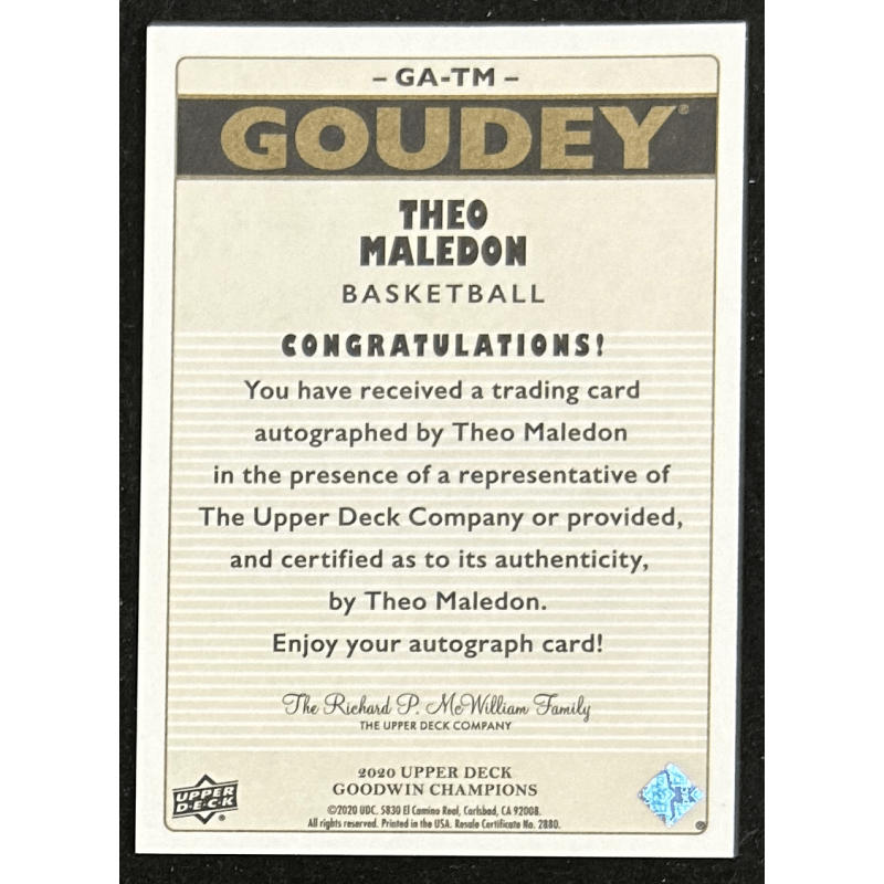 Theo Maledon 2020 Upper Deck Goodwin Champions Goudey Autograph B