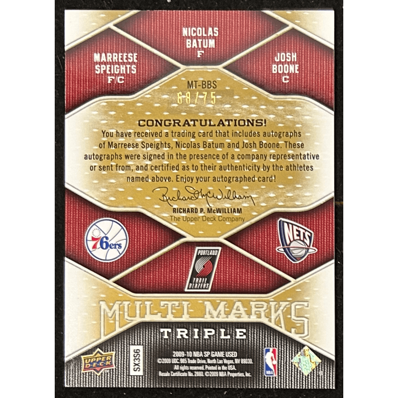 Boone / Batum / Speights 2009-10 SP Game Used Triple autographs 68/75