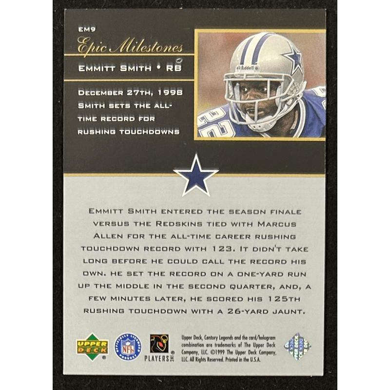 Emmitt Smith 1999 Upper Deck Century Legends Epic Milestones EM9