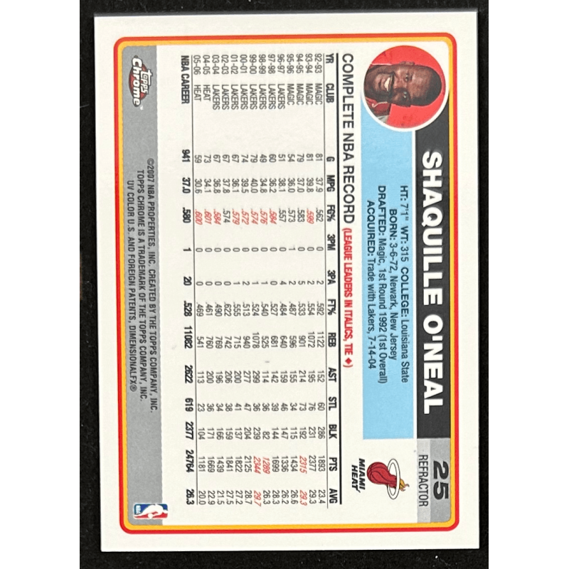 Shaquille O'Neal 2006-07 Topps Chrome Refractor - 25