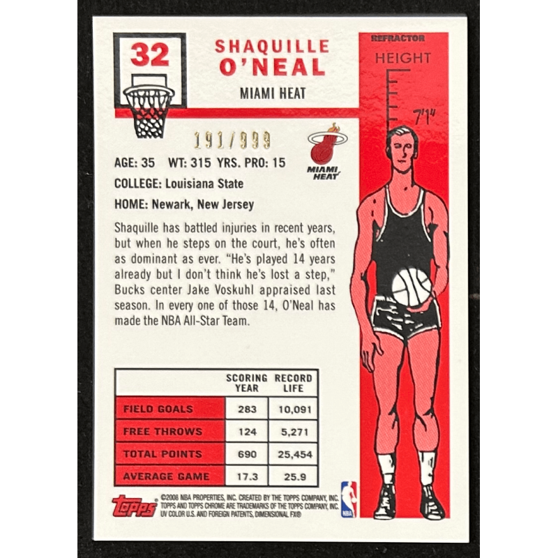 Shaquille O'Neal 2007-08 Topps Chrome 1957 Variations Refractor 191/999
